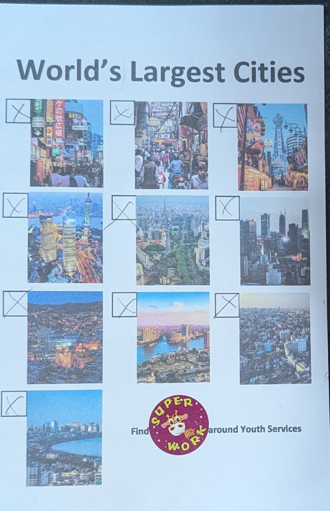 World's Largest Cities Scavenger Hunt.